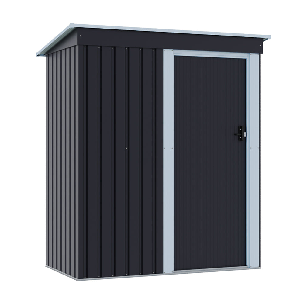 6x3ft outdoor metal storage shed in charcoal black – product view with galvanized panels and flat roof