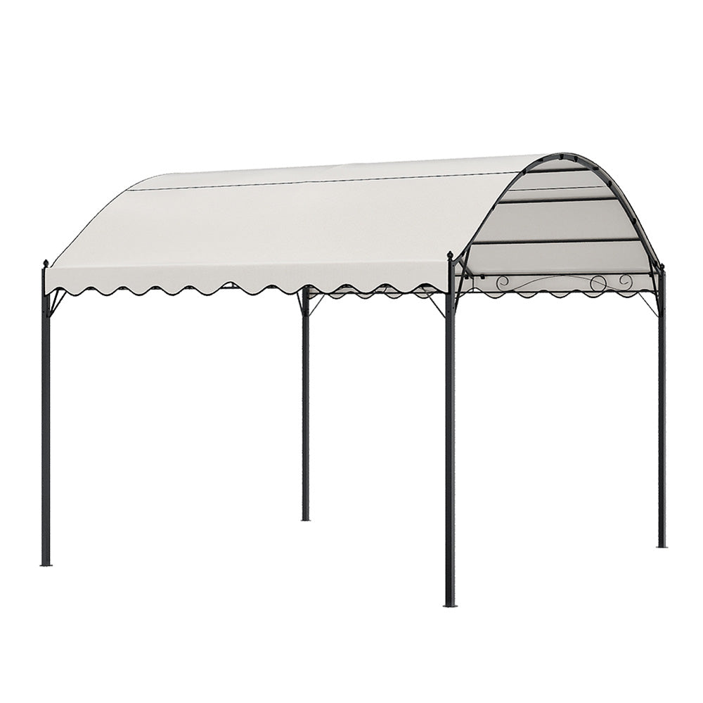 10x10ft Outdoor Beige Metal Arched Pergola with Canopy