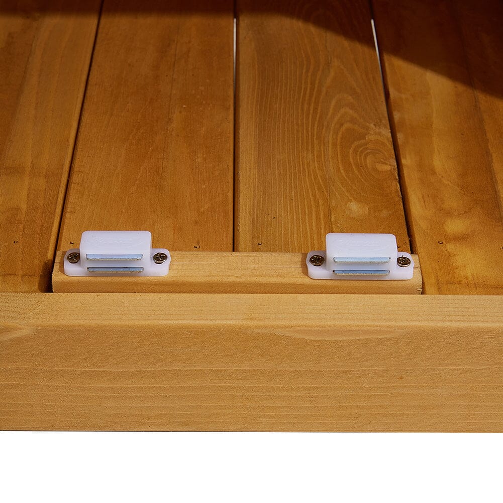 Detailed View of Door Stop Block on Garden Cabinet – Ensures Flush Closure and Prevents Inward Movement