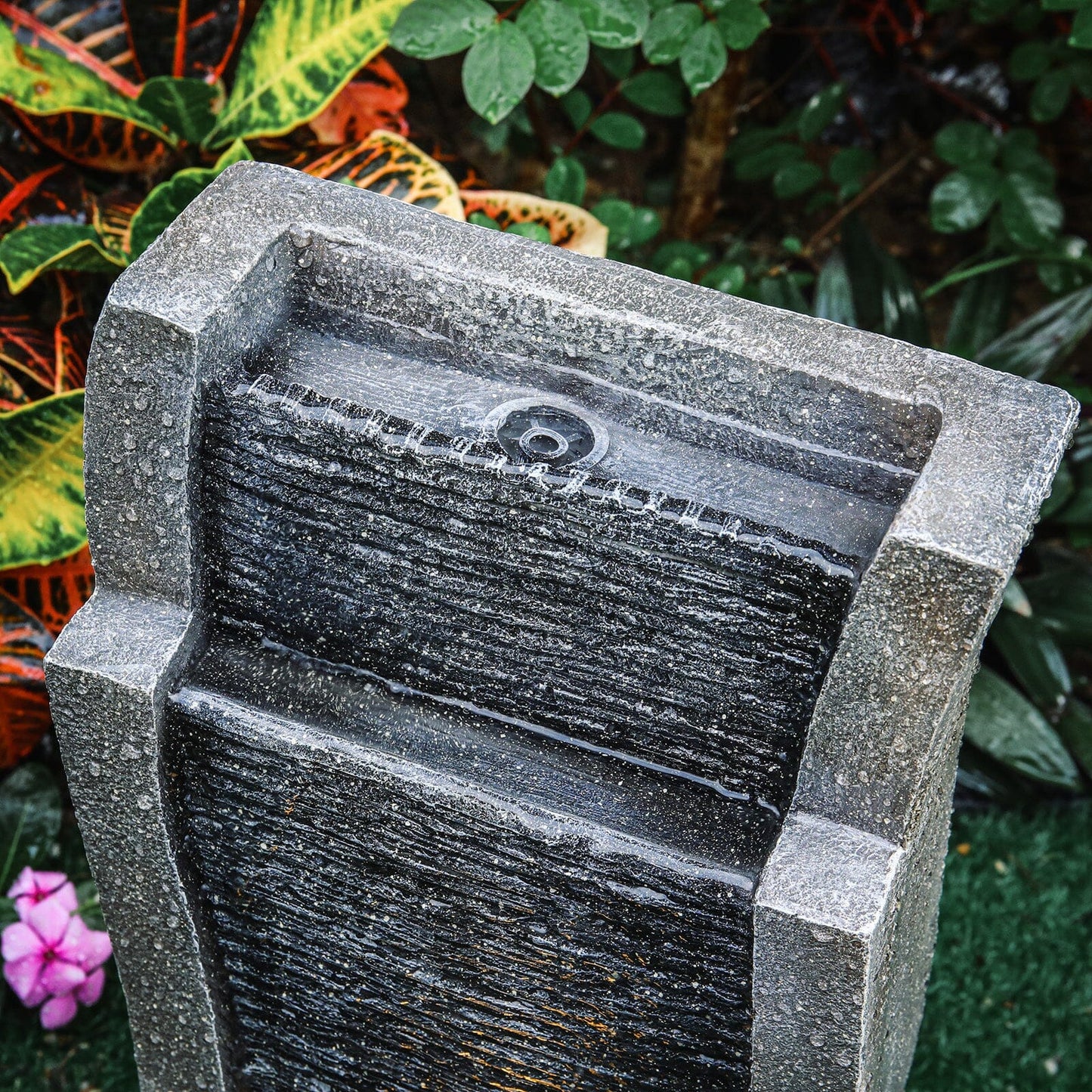 50CM H Slate Effect Modern Waterfall Ornament Garden Water Feature Cascading Tiered Water Fountains Living and Home