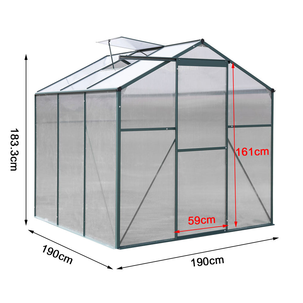 Dimensions of 6x6ft Greenhouse Without Base – 190 x 190 x 183.3 cm with Detailed Measurements