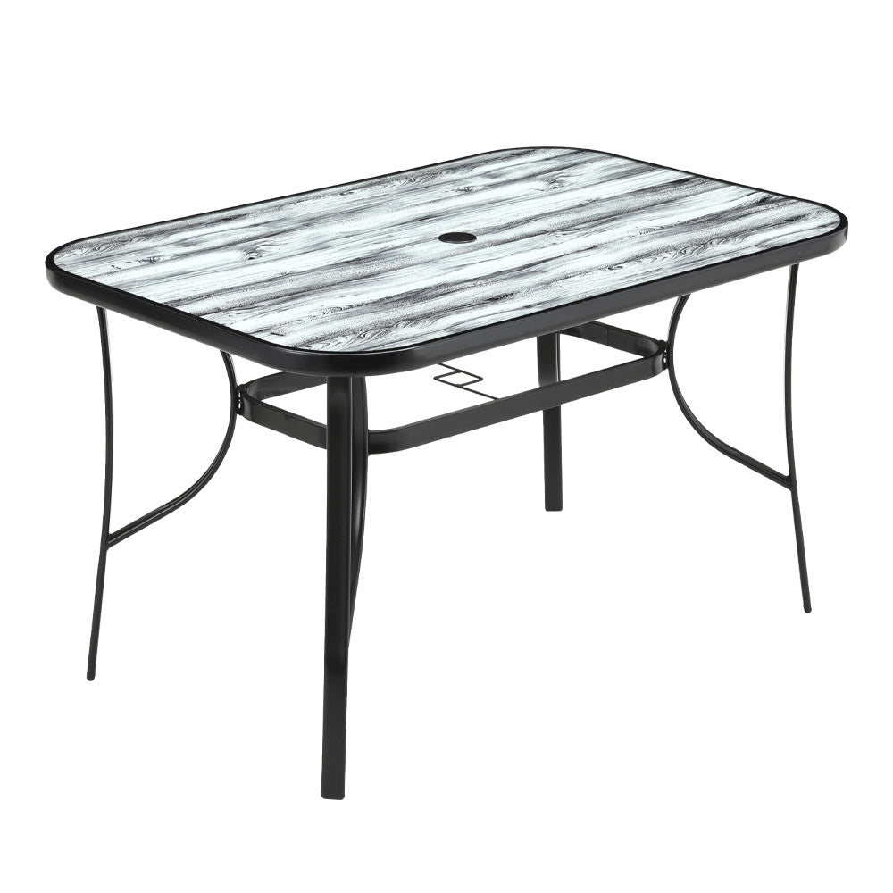 White Garden Tempered Glass Wood Grain Patio Table
