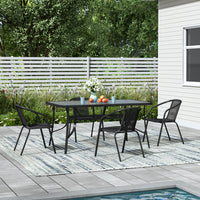 Garden Glass Dinning Table and Seater Set with Parasol Hole