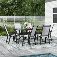 Garden Glass Dinning Table and Seater Set with Parasol Hole