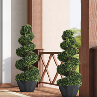 2 Pack Artificial Topiary Spiral Boxwood Tree Fake Plant
