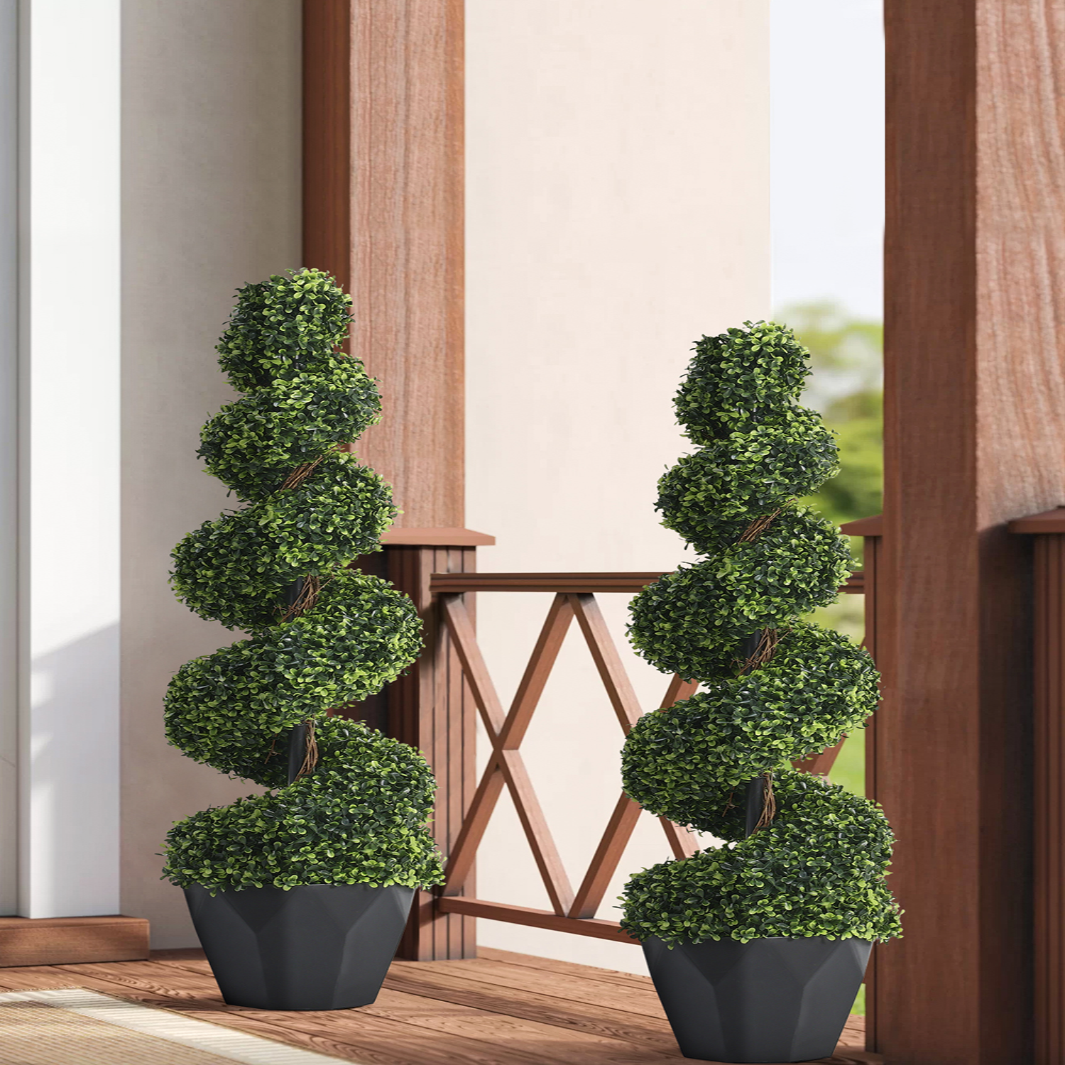 2 Pack 120CM Height Artificial Topiary Spiral Boxwood Tree Fake Plant