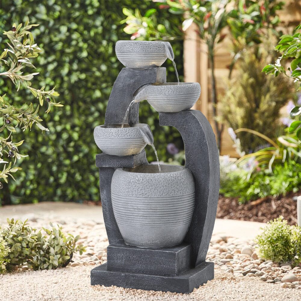 Outdoor Decor Solar-Powered Water Fountain Rockery Decor with LED Light Living and Home 