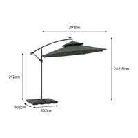 Octagon Double-Top Lighted Cantilever Parasol Umbrella with Base
