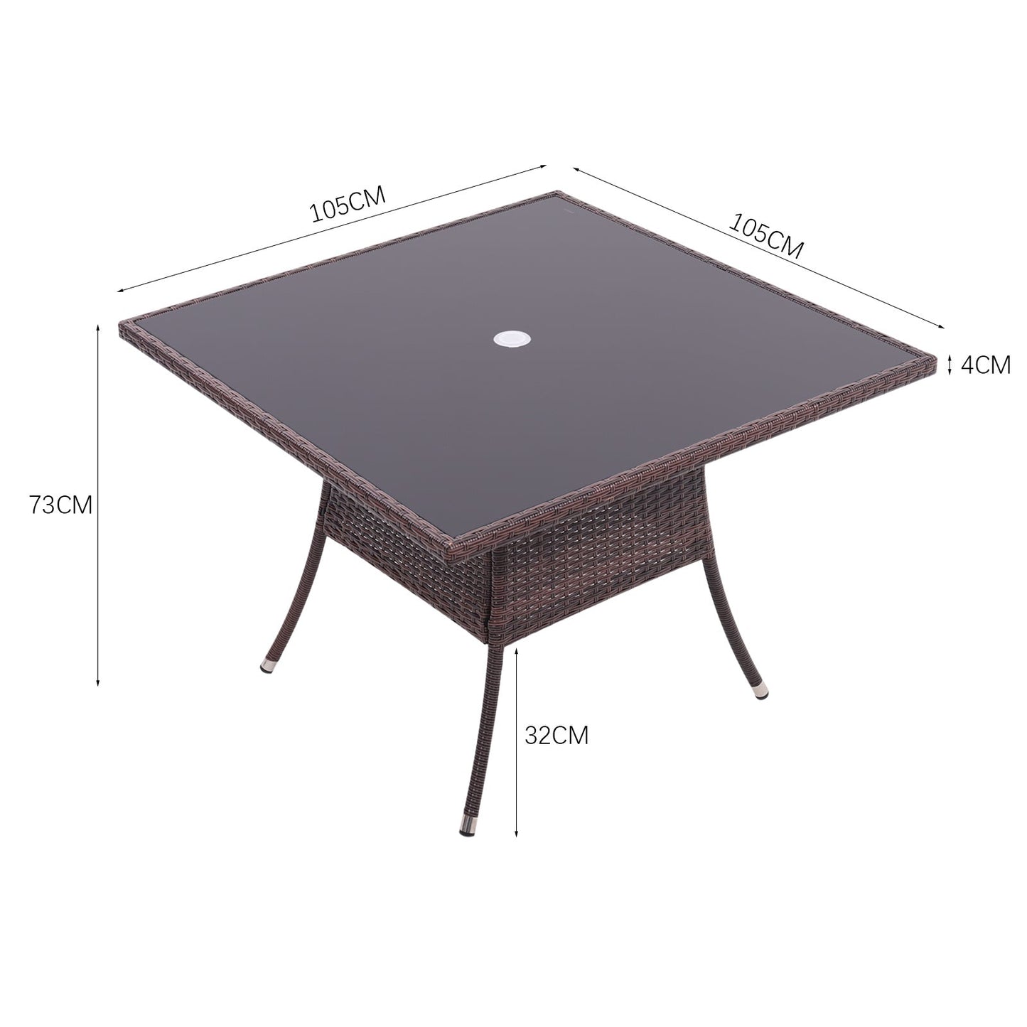 105cm Round/ Square Coffee Table Bistro Outdoor Garden Patio Tables & Parasol Hole Garden Dining Table Living and Home 