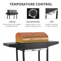 Black Outdoor Garden Charcoal Grill with Dual Side Tables and Wheels