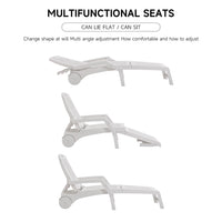 White garden recliner showing 3 adjustable reclining positions – flat to upright
