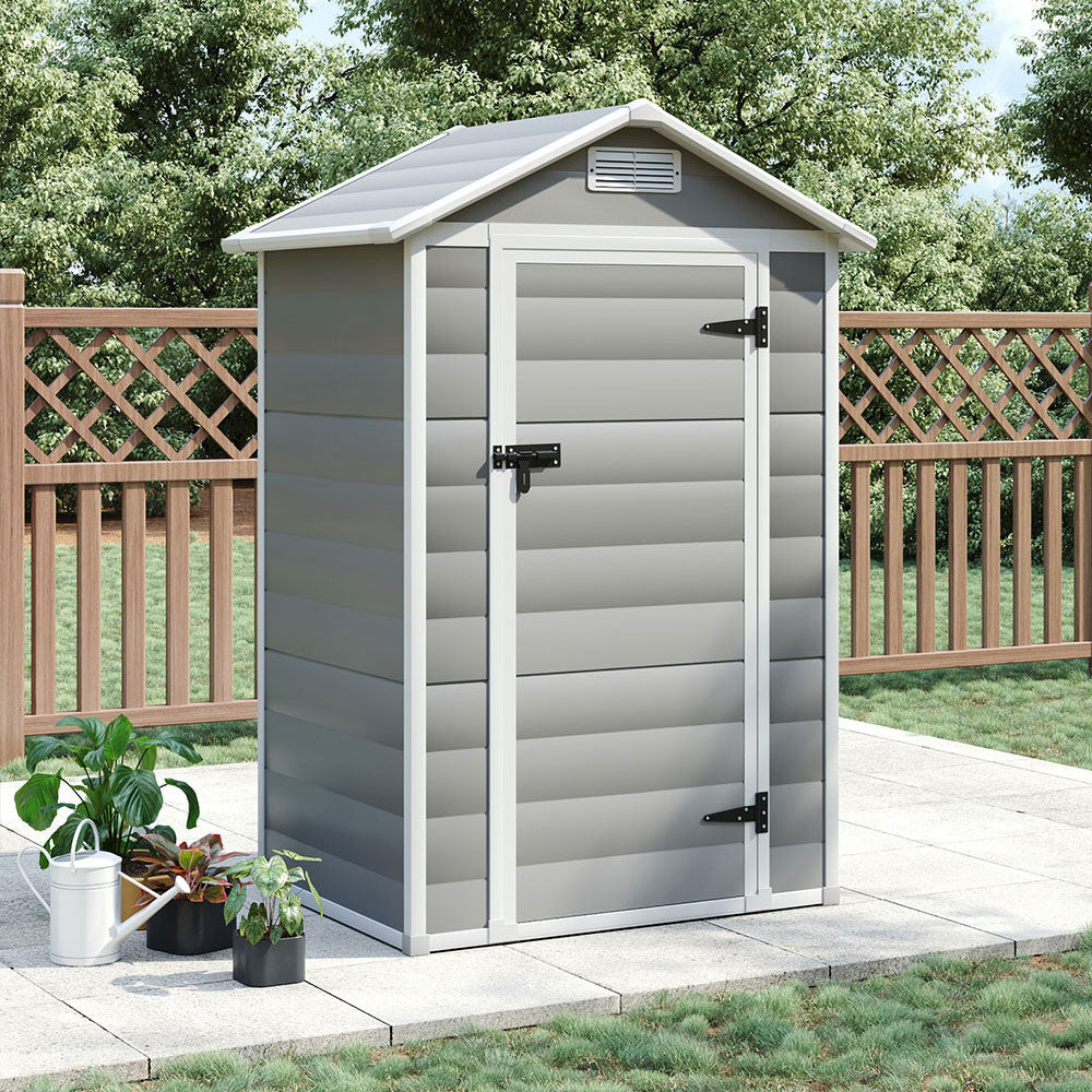 4x3ft Grey Plastic Tool Storage Shed with Lockable Hinged Door
