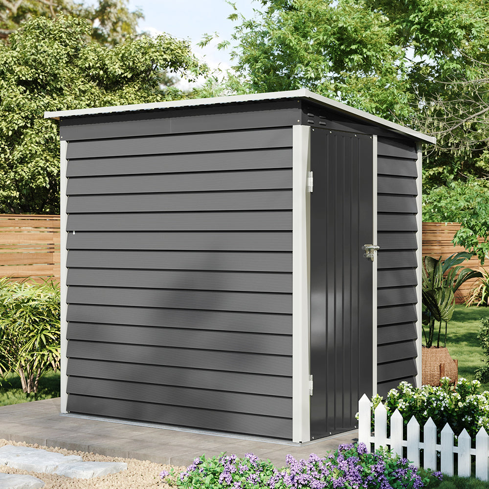 4x6ft Pent Roof Metal Garden Storage Shed with Lockable Door