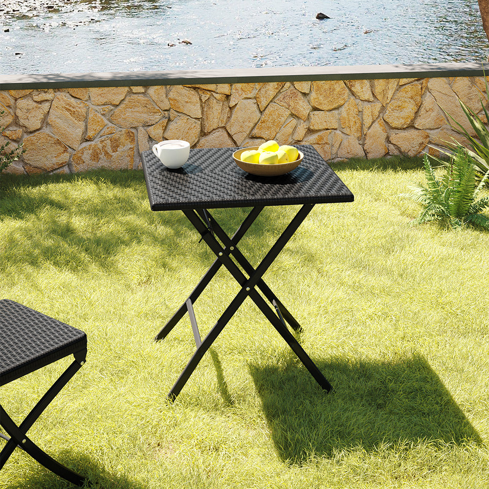 Square Rattan Folding Camping Table for Outdoor and Patio Use