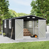 10ft Metal Garden Storage Shed with Apex Roof & Double Doors