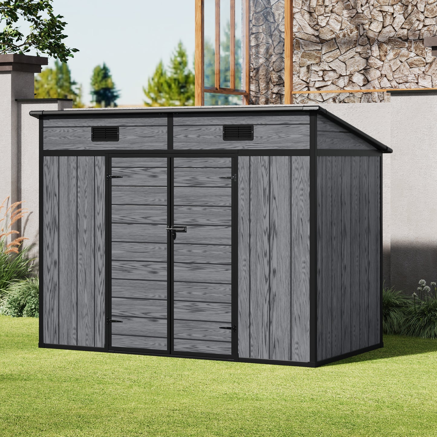 6/7x4ft Garden Storage Shed with Window Double Doors and Floor