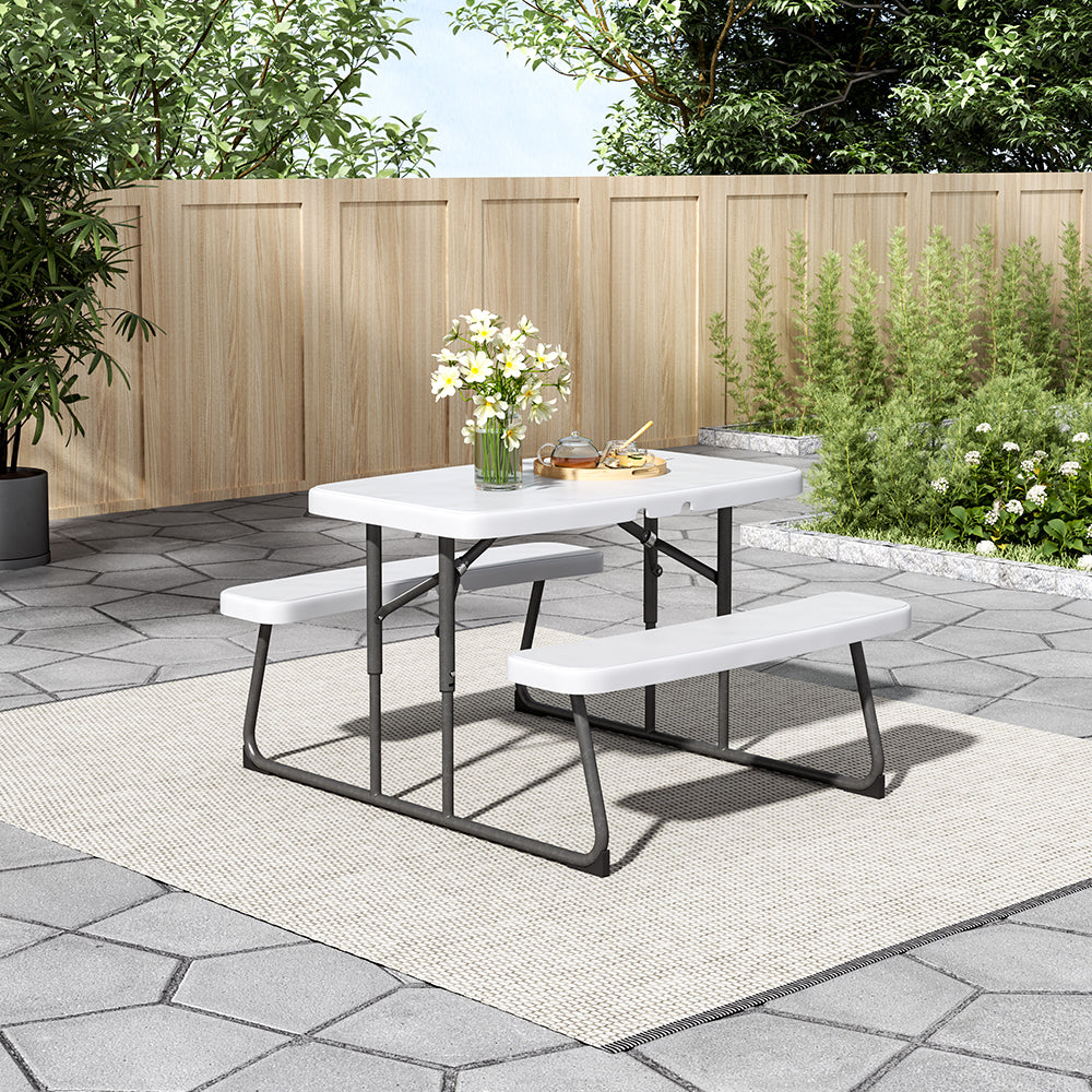 White Foldable Garden Picnic Table and Bench Set