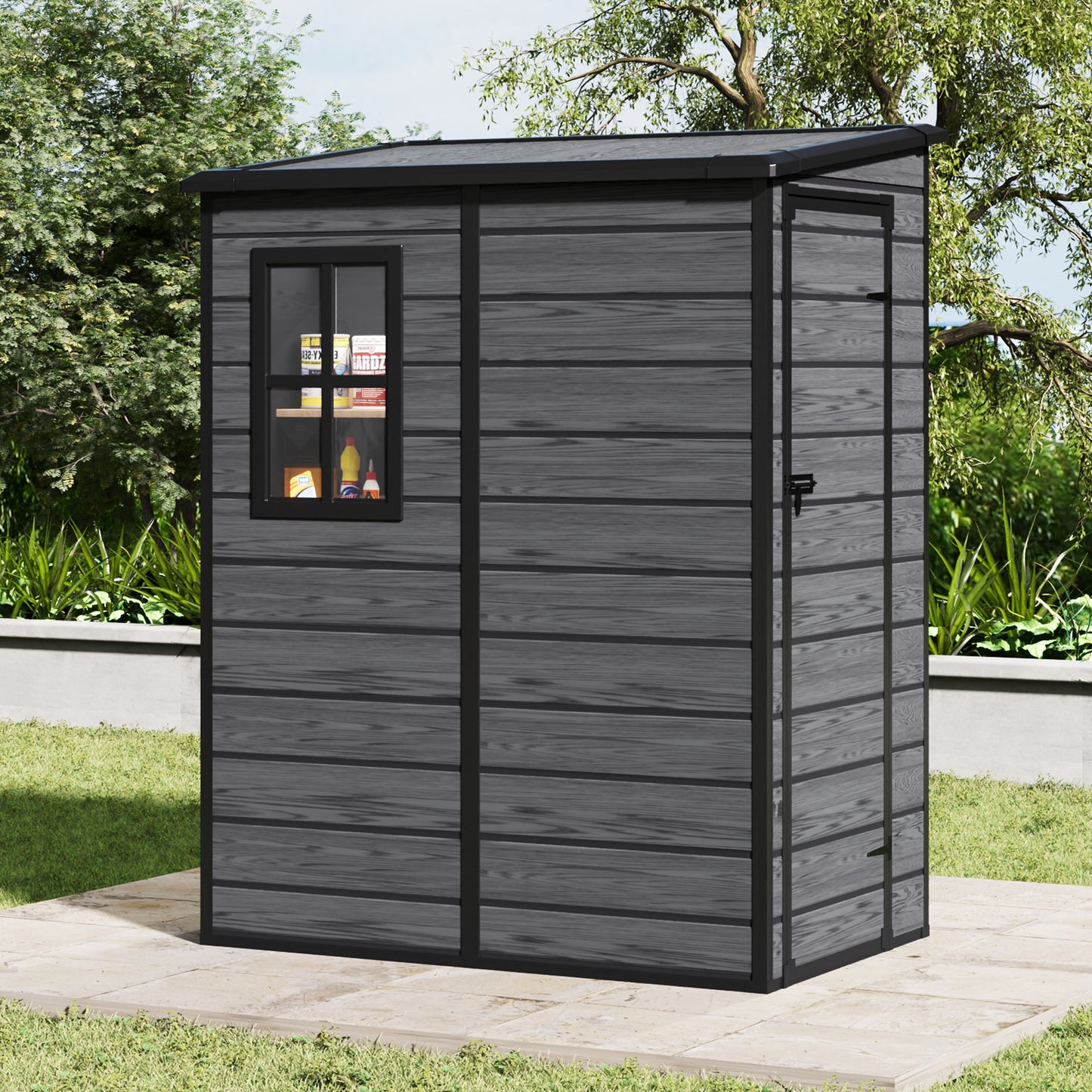 5x4ft Plastic Garden Storage Shed Weatherproof Outdoor Tool Shed