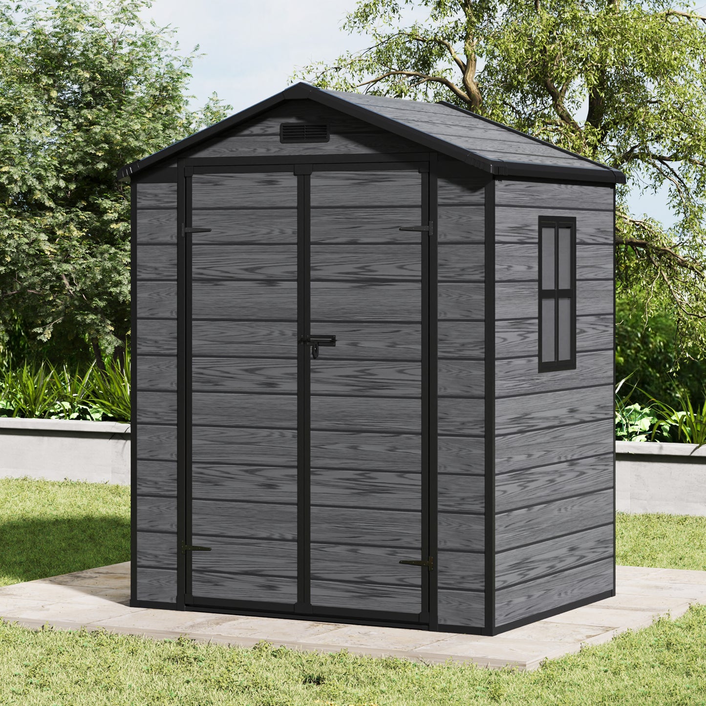 6x4ft Plastic Garden Shed Waterproof Outdoor Storage with Double Doors