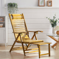 Garden Bamboo Foldable Recliner Lounge Chair with Retractable Footrest