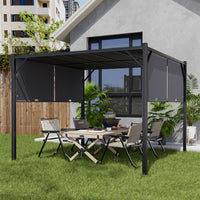 Dark Black Outdoor Retractable Steel Pergola with Canopy