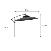 Octagon Double-Top Lighted Cantilever Parasol Umbrella with Base