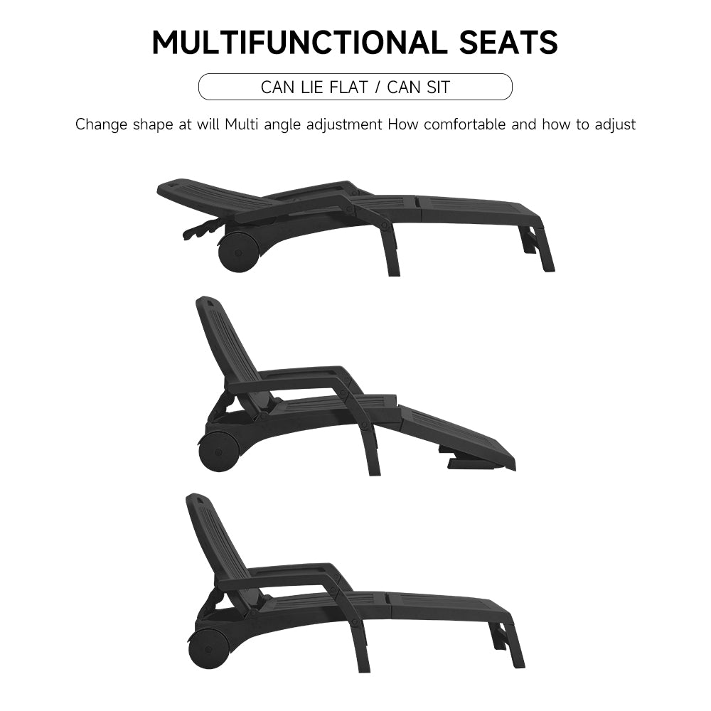 Black garden recliner chair with 3-position backrest adjustment demo