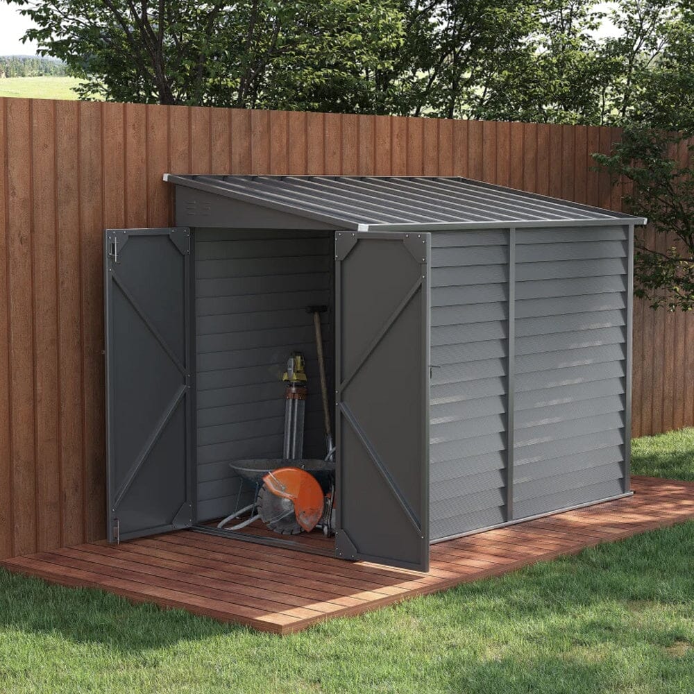 9ft Lockable Steel Garden Bike Storage Shed Black 