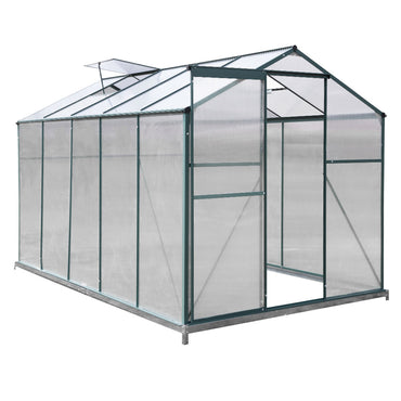 10x6ft Greenhouse with Green Powder-Coated Aluminium Frame and Clear Polycarbonate Panels – Studio View