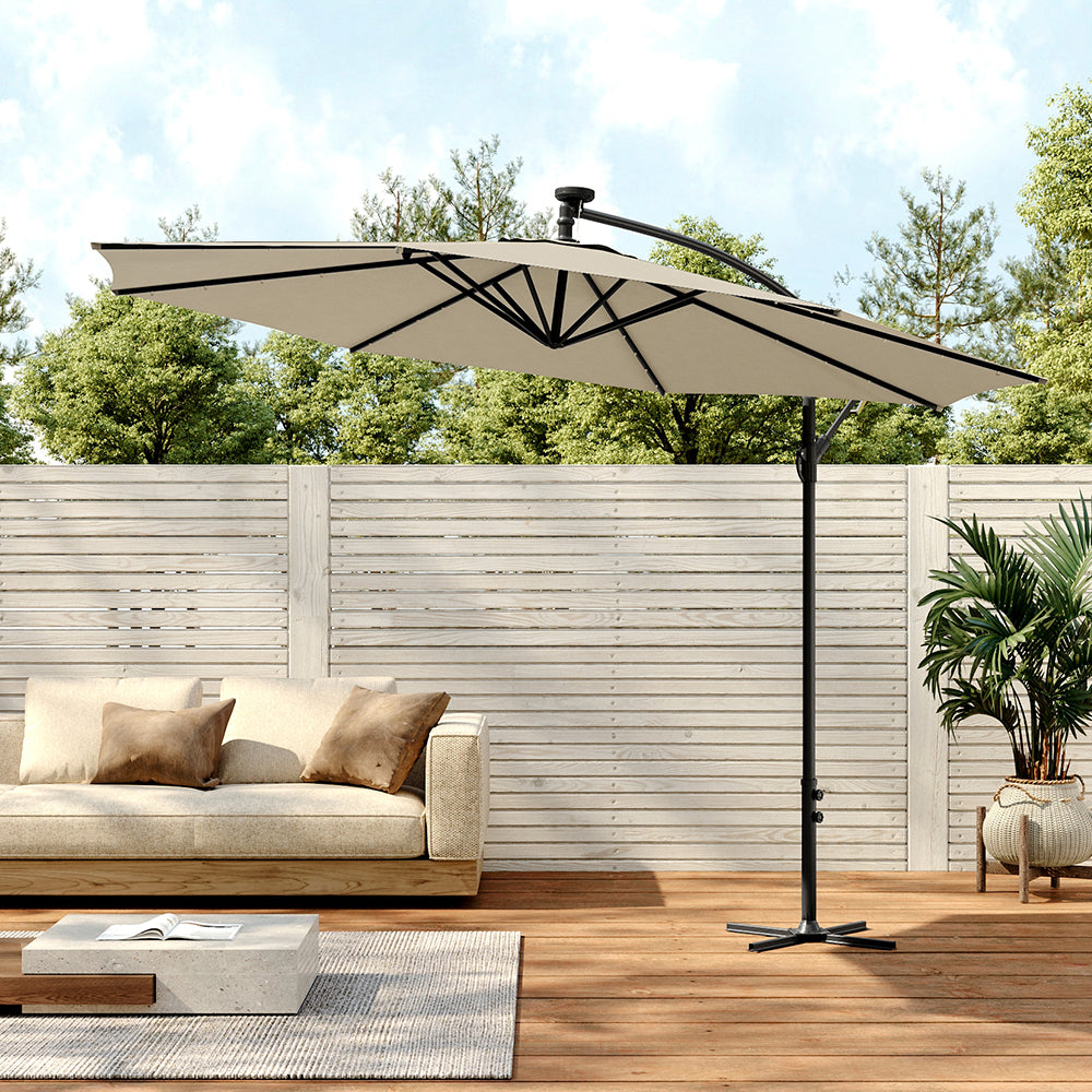 3M Garden Octagon Cantilever Parasol Umbrella with LED