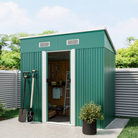 6x4ft Metal Garden Storage Shed with Pent Roof & Sliding Door