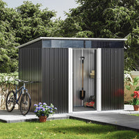 9x4ft Metal Garden Shed with Open Sliding Doors – Neatly Organised Outdoor Tool Storage