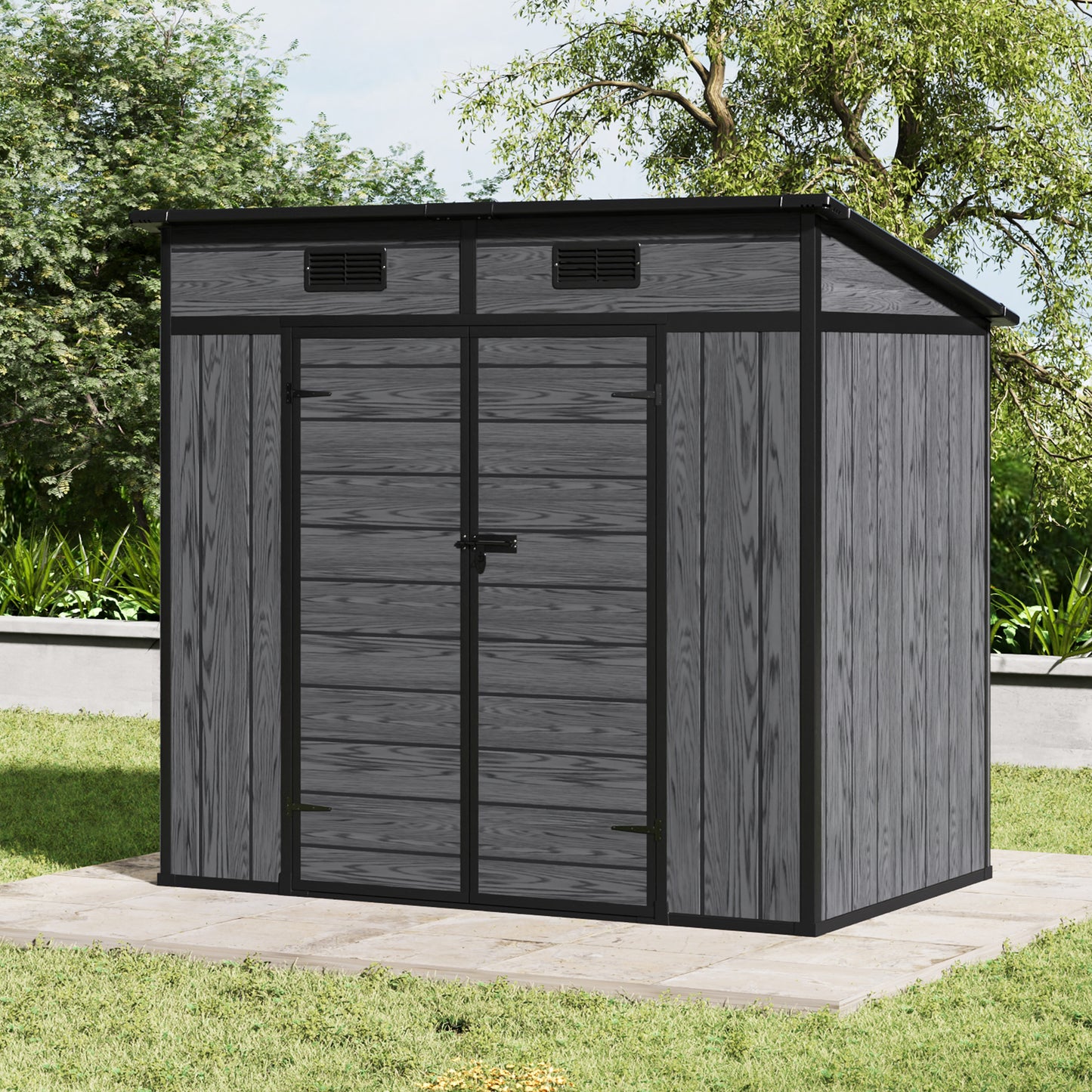 6/7x4ft Garden Storage Shed with Window Double Doors and Floor