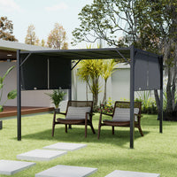 Dark Black Outdoor Retractable Steel Pergola with Canopy