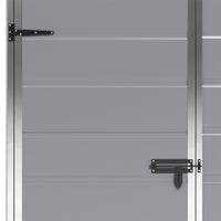 close-up of lockable door design on 5x3ft grey plastic outdoor shed for secure garden storage