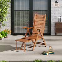 Garden Bamboo Foldable Recliner Lounge Chair with Retractable Footrest