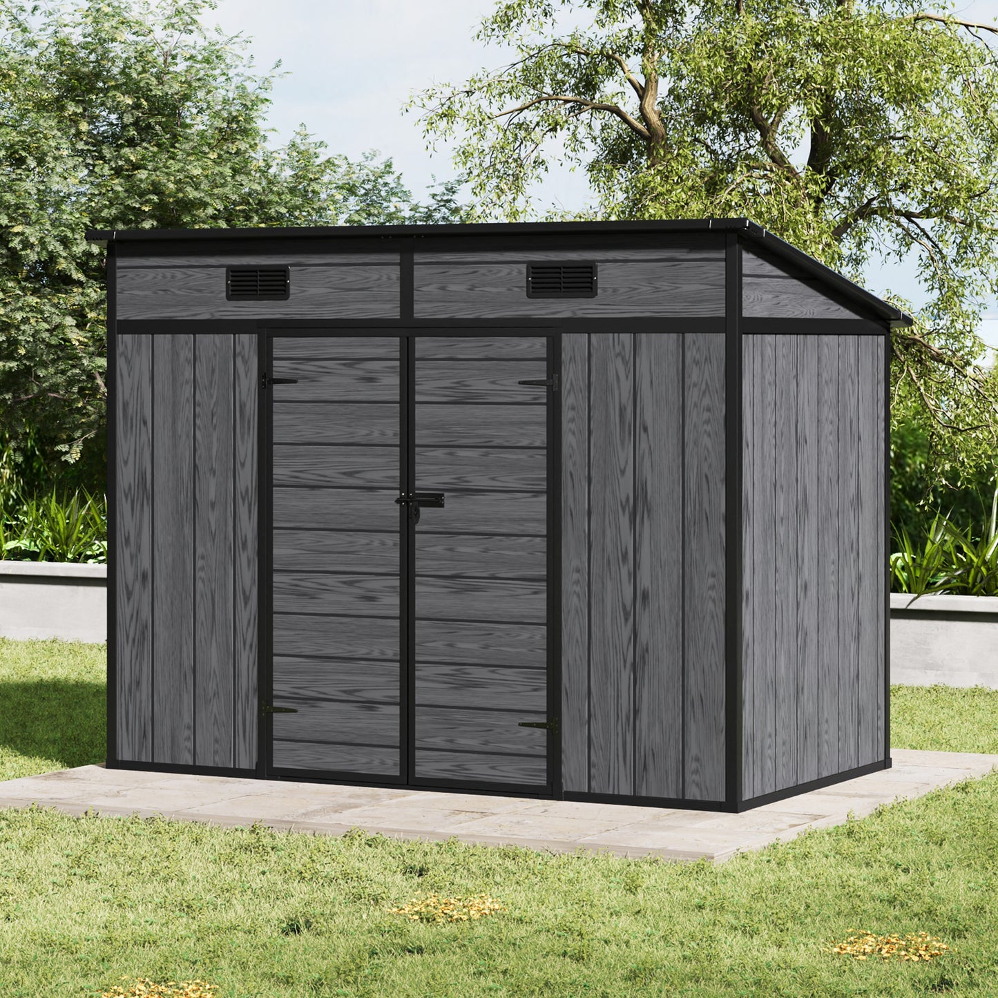 6/7x4ft Garden Storage Shed with Window Double Doors and Floor