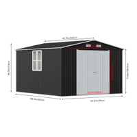 10ft Metal Garden Storage Shed with Apex Roof & Double Doors