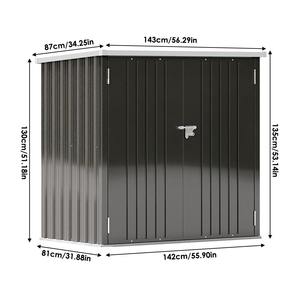 Measurement diagram of 5x3ft grey outdoor shed – detailed external dimensions for installation planning