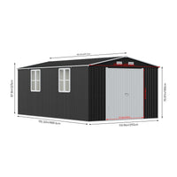 10ft Metal Garden Storage Shed with Apex Roof & Double Doors