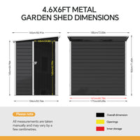 4x6ft Pent Roof Metal Garden Storage Shed with Lockable Door