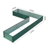Dimensions of dark green L-shaped metal garden raised bed – full size specifications for gardening