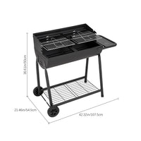 Black Outdoor Garden Charcoal Grill with Wheels and Side Table
