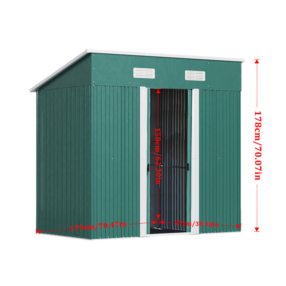 6x4ft Metal Garden Storage Shed with Pent Roof & Sliding Door