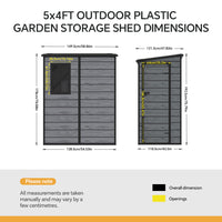 5x4ft Plastic Garden Storage Shed Weatherproof Outdoor Tool Shed