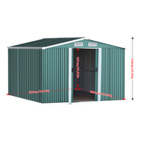 10x8ft Metal Garden Storage Shed with Apex Roof & Sliding Doors