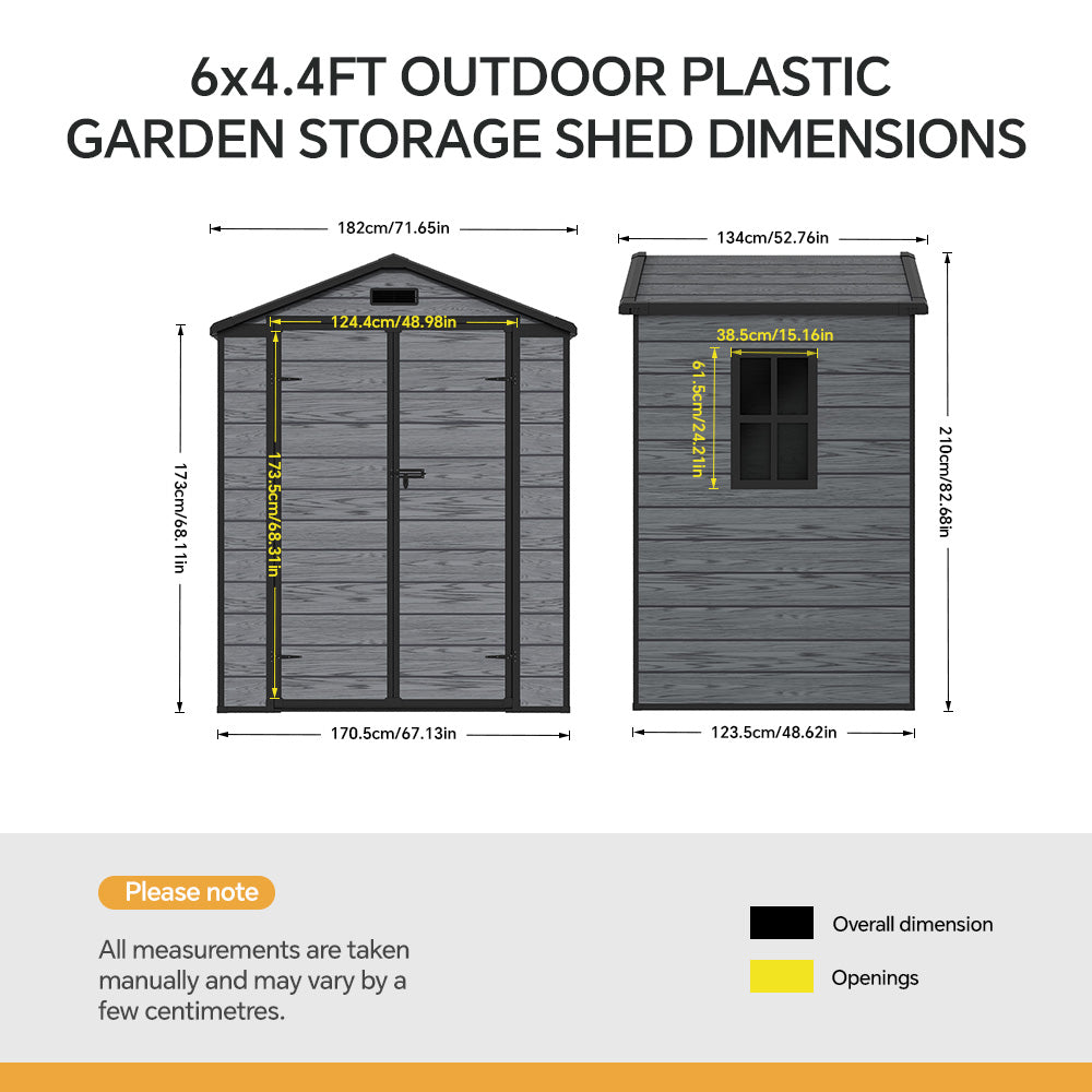 6x4ft Plastic Garden Shed Waterproof Outdoor Storage with Double Doors