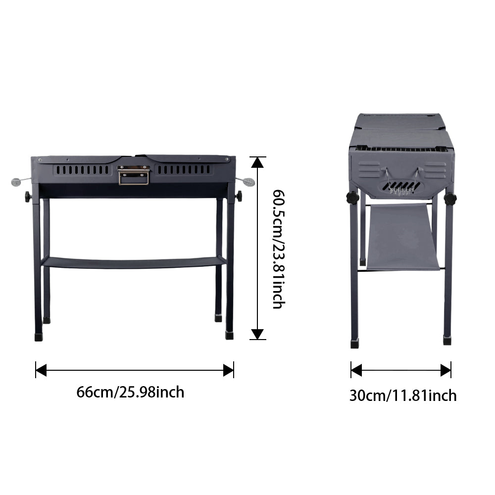 Dimensions of Black Outdoor Portable Charcoal Barbecue Grill with Dual Prep Panels – Compact BBQ Size Guide for Outdoor Use