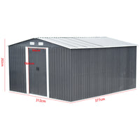 12x10ft Large Metal Garden Shed with Apex Roof & Sliding Doors