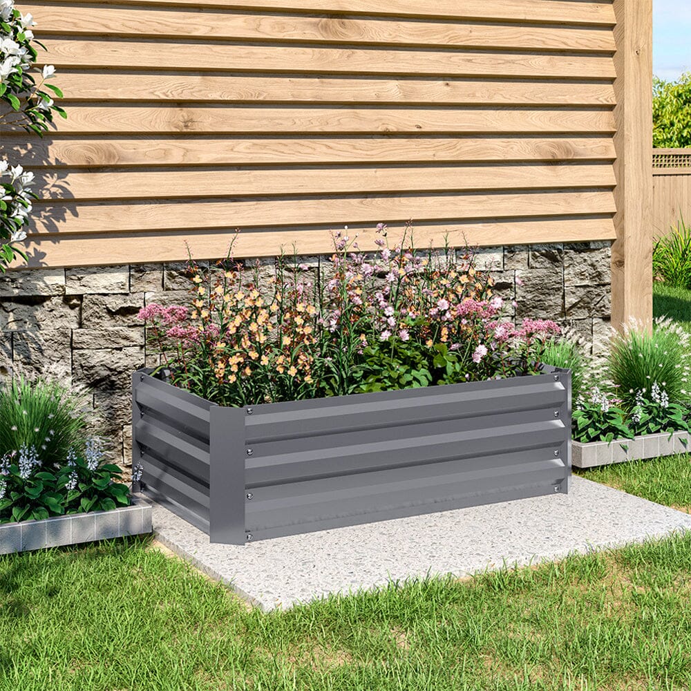 Galvanized Steel Square Raised Garden Bed Planter Box in Grey Living and Home Small 